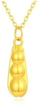 Collier en or 24 carats pour femme, pendentif haricot porte-bonheur, bijoux de fête, longueur de la chaîne 16 + 2 pouces