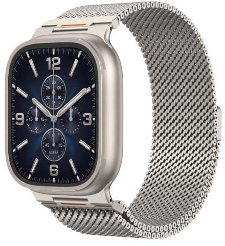 Astorgos Bracelet en Métal Compatible avec Apple Watch Ultra 3/2/1 49mm,S11/S10 46mm,9/8/7 45mm,SE3/SE2/SE/6/5/4 44mm,3/2/1 42mm, Bracelet de Remplacement Acier Inoxydable Maillé Homme Femme