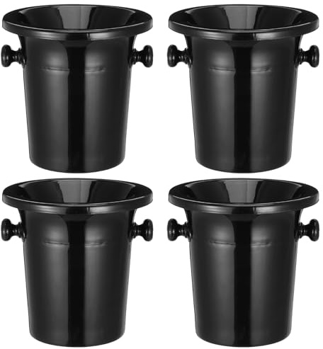 Seau à Vin Noir Rond à Double Anse en Plastique, Lot de 4