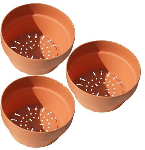 HAKIDZEL Maceteros de Plástico Naranja, Juego de 3 Piezas Redondas | para Flores y Plantas Pequeñas, Uso Práctico en Casa, Orificio de Drenaje, Obsequio, Jardín