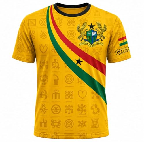 Ghana Yellow Adinkra Jersey, Black Star Football Shirt with Coat of Arms and Flag Design, Number 57