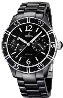 Festina Montre Femme Analogique Acier Inoxydable Céramique Noir - Quartz Multifonction - Verre minéral Haute résistance - Étanche 5 ATM - Special Prices F16622/2