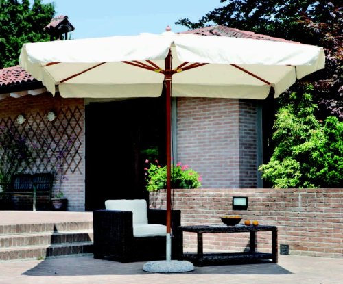 Ombrellone da giardino rettangolare 3 x 4 m. Bastone Ø 48/8 palo unico Legno color teak Ombrellone con due doppie carrucole Finiture in ottone