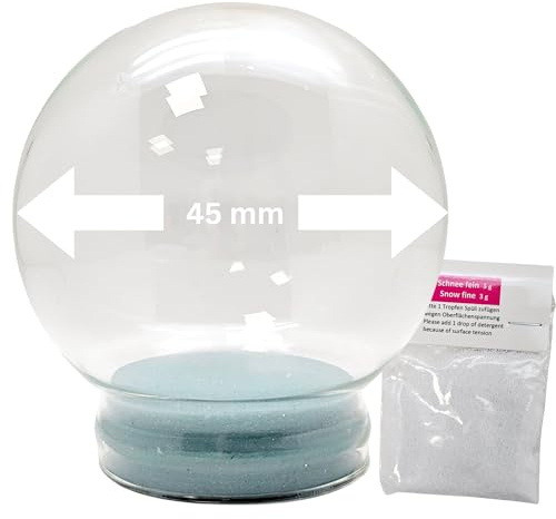 Bastel Schneekugel Ersatzglas m. 1 x Schnee | DIY Bastelglas | Schneekugel reparieren | 45mm breit, 55mm hoch | Glasschneekugel selber Machen | Echtglas | 40008