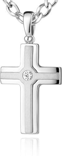 STERLL Herren-Kette aus massivem 925 Silber mit einem silbernen Kreuzanhänger, mit Schmuckbox