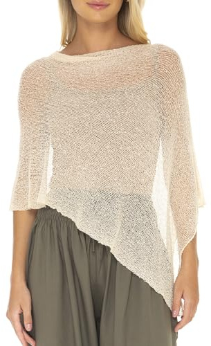 SHU-SHI Womens Sheer Poncho Casual Summer Shrug Bolero Lightweight Knit Cream