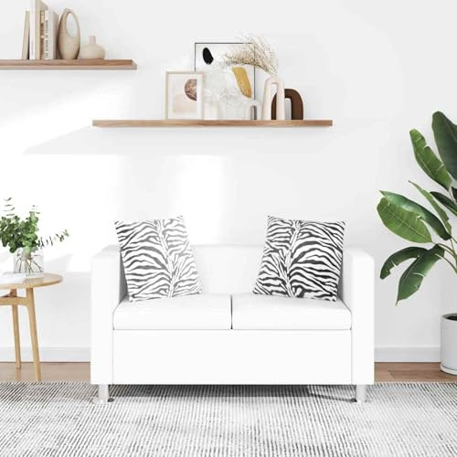 Festnight 2-Sitzer Sofa Kunstledersofa Loungesofa Rüchenlehne Couch mit 2 Kissen Sitzkomfort Wei?