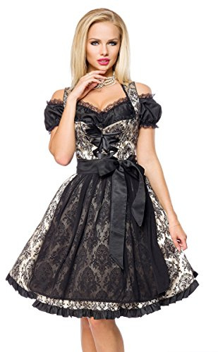 Dirndline Dam festlig brokaddirndl klänning för speciella tillfällen, Svart/guld, S