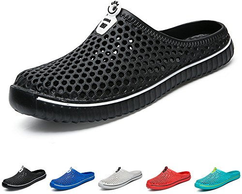 BOLOG Summer Garden Clogs Unisex Breathable Lightweight Flip Flops Quick-Dry Mesh Water Shoes Non-Slip Footwear Walking Shower Beach Sandals Hole Slippers Women Men,Black,EU38