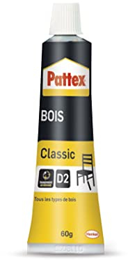 Pattex Bois Classic, colle à bois hautement résistante, colle vinylique pour montage, assemblage, placage ou contrecollage sur supports en bois, colle blanche, tube de 60 g