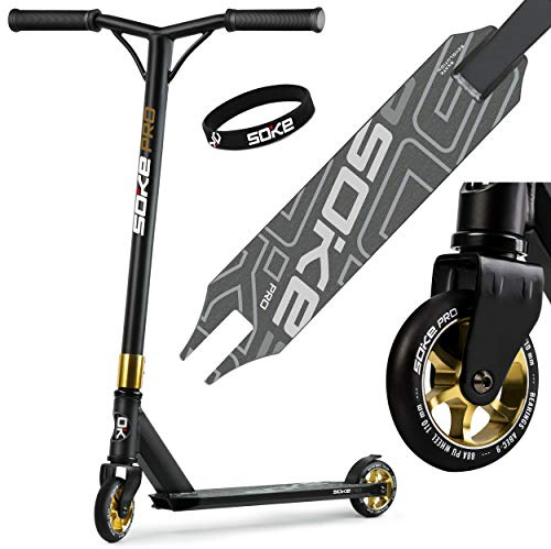 SOKE Stunt Scooter Pro Kick-Scooter avec roulement à Billes ABEC 9 Trottinette Trick pour Adultes et Enfants Deux Roues Freestyle Cityroller | 2 Roues | Capacité de Charge 100kg (Noir-Or)