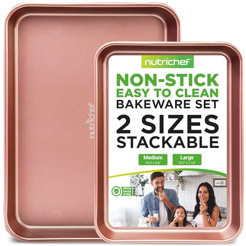 NutriChef bandejas horno, Set de 2, Grande y mediana, Para servir, Apilables, Duraderas, Antiadherentes