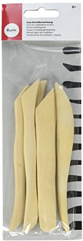 Rayher 34455505 Pack de 6 palillos para modelar de madera, 12 puntas diferentes, ligeros y precisos