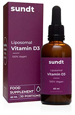 Vitamine D3 liposomale en gouttes, pour renforcer les os et l’immunité – Flacon de 60 ml – 30 jours – Sans OGM – Fabriqué en UE – Sundt Nutrition® Supplément alimentaire