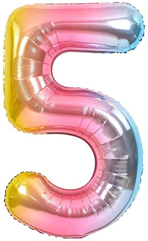 Luftballon 5. Geburtstag Zahl 5 Mehrfarbig Pastell XXL Riesen Folienballon 100cm Geburtstagsdeko Ballon Zahl Deko zum Geburtstag. Fliegt mit Helium.