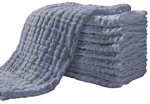 Yoofoss Mullwindeln Spucktücher 10er Stoffwindeln 27x50 cm Mulltücher 6 Lagig Saugstark Waschlappen 100% Baumwolle Tücher Faltwindeln für Baby Nebelblau