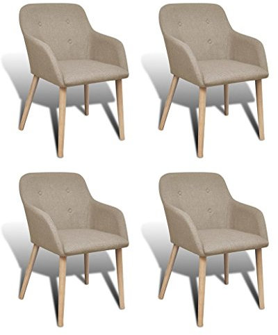 MOONAIRY Esszimmerstühle 4 STK. Wohnzimmerstühle, Küchenstühle, Stuhl mit Rückenlehne, Armlehnstuhl, Lehnstuhl, Beige Stoff und Massivholz Eiche