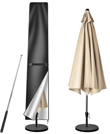 wiipara Parasol Cover with Rod, Parasol Protective Cover fit for Waterproof UV-Block Windproof Large Umbrella Cover with Zip and Storage Bag for Garden Outdoor (Black, 170x25(top) x35(bottom) cm)