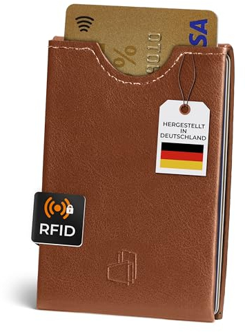 W4LLET® Kartenetui, Glattleder Braun | Echtleder, Premium RFID Schutz | Handgefertigt in Deutschland | Ultra dünn, Slim Wallet