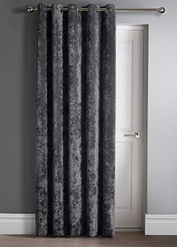 Intimates Luxury Thick Fully Lined Crushed Velvet Ringtop Door Panel Curtain (Charcoal Grey, 46 Wide x 84 Drop Door Panel)