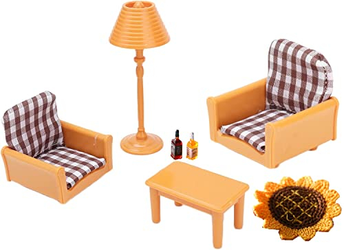 KARLOR Puppenhaus Möbel Set, 7 Stück Puppenmöbel Sofa Sessel Tisch Stehlampe Klavier Getränke, Puppenhaus Zubehör Deko 1:12 Puppenhaus Wohnzimmer Schlafzimmer Balkon Miniatur Möbel Dollhouse