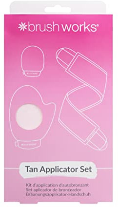 Brushworks Tan Applicator Set – 3 Piece Self Tan Kit with Back Applicator, Tanning Mitt & Face Mitt | Streak-Free, Reusable, Vegan & Cruelty-Free