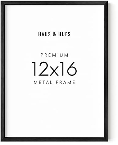 HAUS AND HUES 12x16 Black Frame - 16x12 Thin Metal Picture and Poster Frame for Living Room, Office, Kitchen, Dining Room (Black Aluminum Frame)