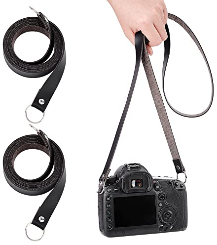 OLYCRAFT 1.4m Noir Cuir Cou Mince Caméra Sangle PU Cuir Caméra Bretelles avec Fer Trouver pour Appareil Photo sans Miroir, Appareils Photo Numériques Photographes 1370x18x5.5mm