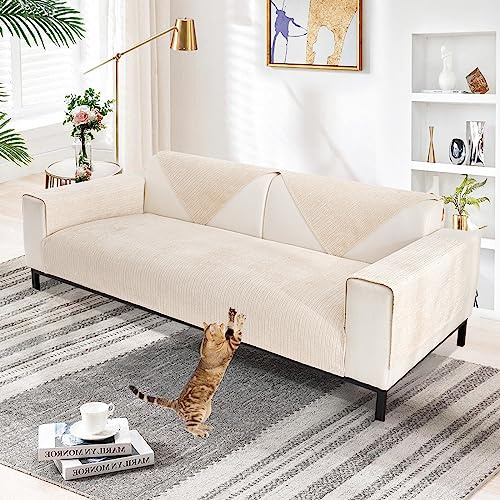 Aus Weichem Chenille Sofabezug 1/2/3/4 Sitzer L Form Sofa Couch überzug Ecksofa, Neue Universelle Rutschfeste Sofa Überwurf, Solide Dicke Strukturierte Sofaschoner für Wohnzimmer(Weiß, 70x180cm)