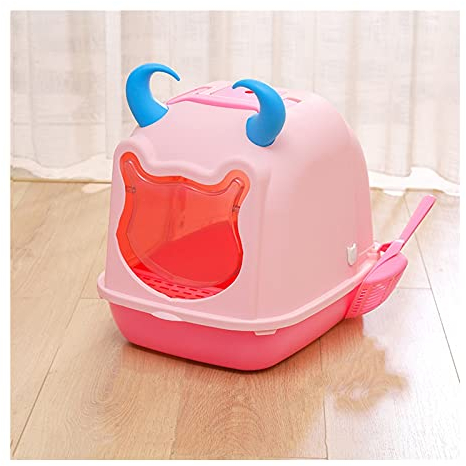 SUNESA Katzentoilette Katze Wurf Boxpfanne mit Schaufeln und Kapuze Cover Nette Große Katzen Toilette Haustier Kitty Beilige Katze Wurf Box Easy Clean Katzenklo (Color : Roze)