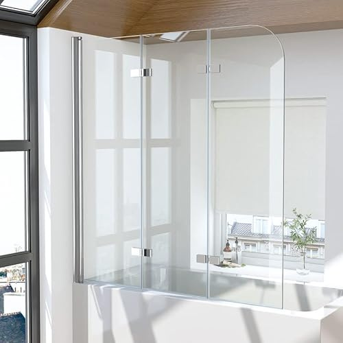Duschwand für Badewanne 3-teilig 140x140cm Duschabtrennung, Faltbar Glas Badewannen Badewannenaufsatz 6mm EGS Sicherheitsglas mit Nano beschichtung, 140 cm Duschtrennwand Trennwand Badewannenwand