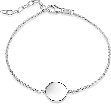 Gravur Armband Damen Silber 925 mit runder Gravurplatte 16-19cm SA-157-S | Silberarmband aus hautfreundlichem 925 Sterling Silber verstellbar für Frauen und Mädchen von MATERIA by Matthias Wagner