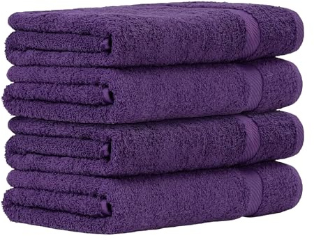 Luckytowel Duschtuch Set 70x140 cm – Oeko-TEX Badetücher aus 100% Baumwolle mit 600 g/m² – Badehandtuch groß mit Aufhängeschlaufe – flauschig & saugstark – Frottee Handtücher Set – 4er Pack Lila