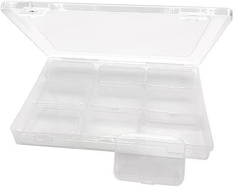 UMCHU 9 Stück kleine Aufbewahrungsbox mit Deckel und 1 große Kunststoffbox, leere Sortierbox transparent, für Perlen und andere kleine Bastelartikel (7,1 x 4,7 x 2 cm)