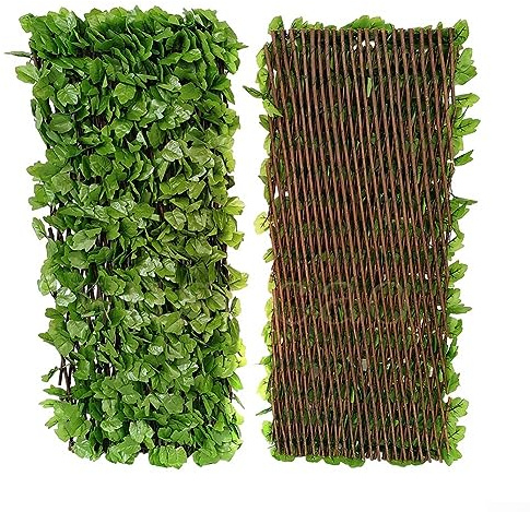 Clôture Artificielle de Feuille de Lierre, Décoration de Balcon et Cour de Plante Verte avec Filet pour Jardin