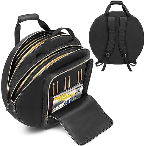 Damero Bolsa para platillos de 22, estuche para platillos de doble capa con divisor acolchado de 6 mm, asas y correas de mochila para platillos de batería y accesorios