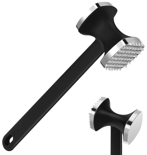 NULIZL Meat Tenderizer, Stainless Steel Meat Tenderiser Hammer, Dual-Sided Heavy Duty, for Steak, Chicken, Pork, Fish 1.97 x 2.95 x 9.6 Black, Silver