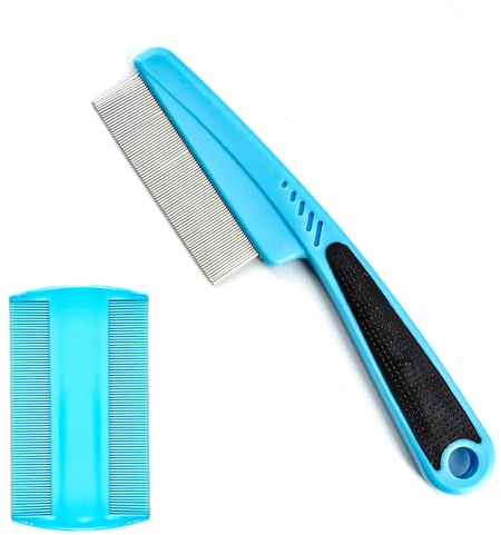 2 Pcs Flea Comb for Cats and Dogs, Cat Dog Flea Comb, Double Sided Pet Tear Stain Remover, Dematting Tool for Small, Medium and Large Pets