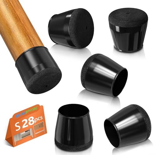 28Pcs Chair Floor Leg Protectors, BAIPOK Silicon Chair Leg Caps for Hardwood Floors, Furniture Feet Protectors With Stronger Felt Pads, Black(23-28mm)