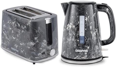 Geepas 1.7L 2200W Cordless Electric Kettle, 900W 2 Slice Bread Toaster Combo Set | 360° Rotational Base Concealed Heating & Strix Control 7 Level Browning Control Crumb Tray | Black | Skye