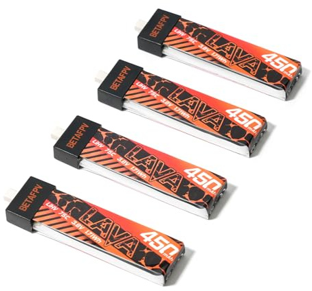 BETAFPV 4Stück Lava 450mAh 1S 3,8V 75C LiHV FPV Lipo-Akku mit BT2.0-Anschluss für 1–2S FPV Tiny Whoop Drohnen-Quadcopter wie Meteor75, Meteor75 Pro, Cetus Pro 1S bürstenlose Drohnen, Cetus X 2S Quad