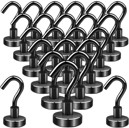 swihorab Magnethaken, 24Stück Extra Stark Magnet Haken 10kg Super Starke Neodym Magnete mit Haken, 16mm Neodym Magnete Haken für Küche, kühlschränke, Klassenzimmer, Kreuzfahrt Magnethacken Schwarz