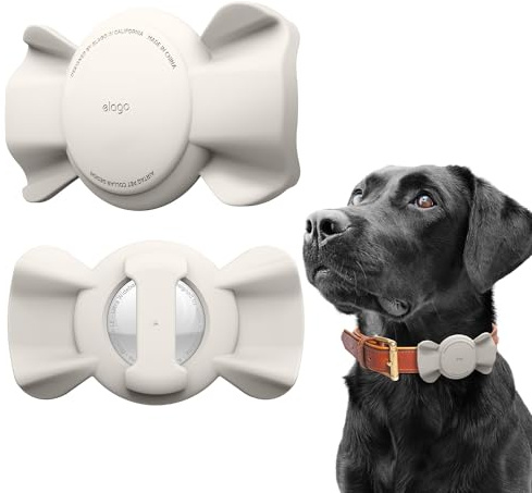 elago Ribbon-Halsbandhalterung für AirTag 1/2 | für Hunde- und Katzenhalsbänder (Taupe)