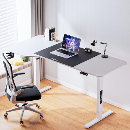 pro.tec Höhenverstellbarer Schreibtisch Stryn Computertisch 160 x 75 cm Bürotisch elektrisch verstellbare Höhe 72-117 cm Arbeitstisch L-förmig Memory-Funktion Weiß