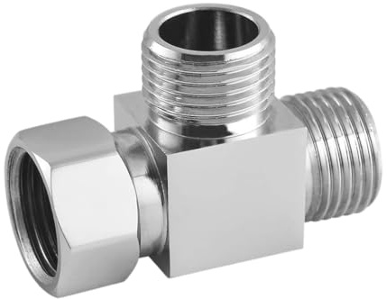 RDNKVB 3 Wege 1/2 Messing Absperrventil T-Stück/Verteiler für Eckventile Umsteller aus Badezimmer Dusche Dusche T Adapter Poliertes Messing Verchromt für Toiletten Badezimmer Küche Waschbecken Bidet