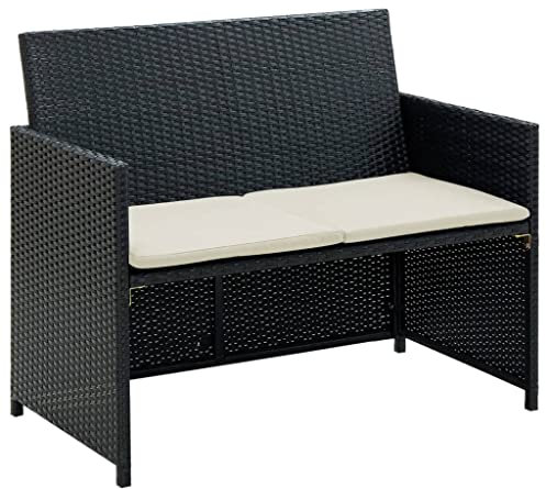 BUKSCYJS Sofas,Gartensofas,Schlafsofas,Gartenmöbel,2-Sitzer-Gartensofa mit Polstern Schwarz Poly Rattan für Hinterhöfe, Terrassen, Pools, Balkone, Veranden oder Gärten