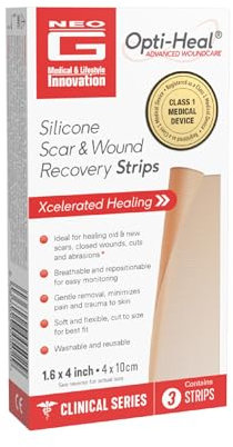 Opti-Heal Silicone Scar & Wound Recovery Strips – Neo G Medical Silicone Scar Sheets for Surgical Scars, C Section, Burn, Acne, Keloid Treatment – 3 Strips