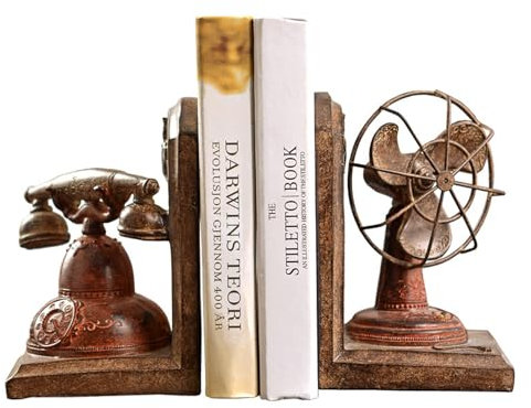 Buchstützen mit elektrischem Telefonventilator, Buchstütze mit Telefonventilator im antiken Stil, Buchstützen mit altmodischem Telefonventilator im Retro-Stil, umweltfreundliche dekorative