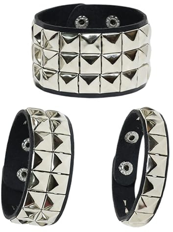 Plimbin Black Leather Studded Punk Bracelet, 3 Pcs Adjustable Rivet Cuff Spike Bracelets, 80s Theme Retro Bracelets, Goth Punk Rock Accessories for Men Women Party Stage Performance Cosplay