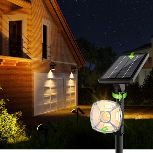 Solar Strahler für Außen, 36 LED 3500K Solarlampen Spot Lichter Warmeweiß, 3 Helligkeit 360° Drehbare Solarleuchten, IP67 Wasserdicht Wandleuchten für Außen Garten Rasen Wege Garage,4 Stück